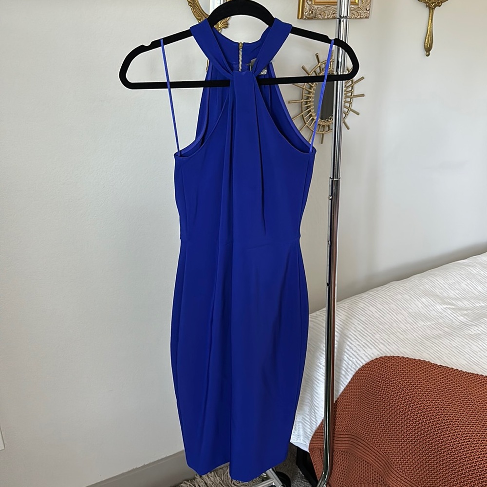 Blue bodycon halter neck dress
